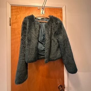 Dark teal faux fur coat